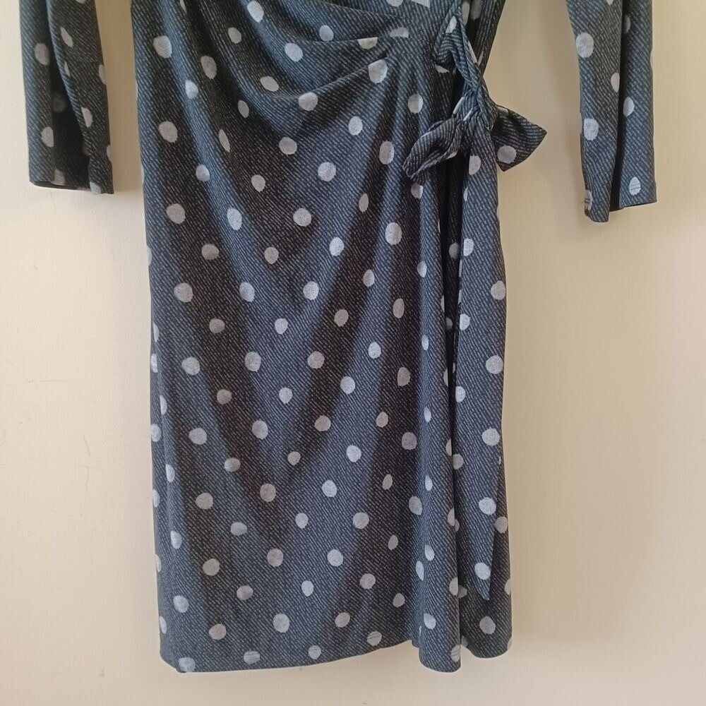 Chaps Dress L Sheath Knee Length 3/4 Sleeve Gray Polka Dot Travel Office Stretch - Picture 5 of 9